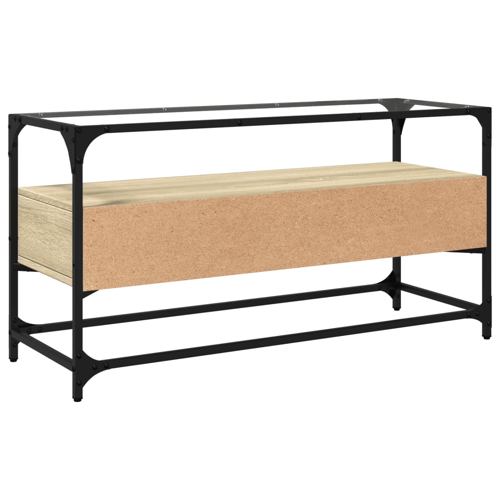 Tv-meubel met glazen blad 98x35x51 cm bewerkt hout sonoma eiken is nu te koop bij PeponiXL, paradijselijk wonen!