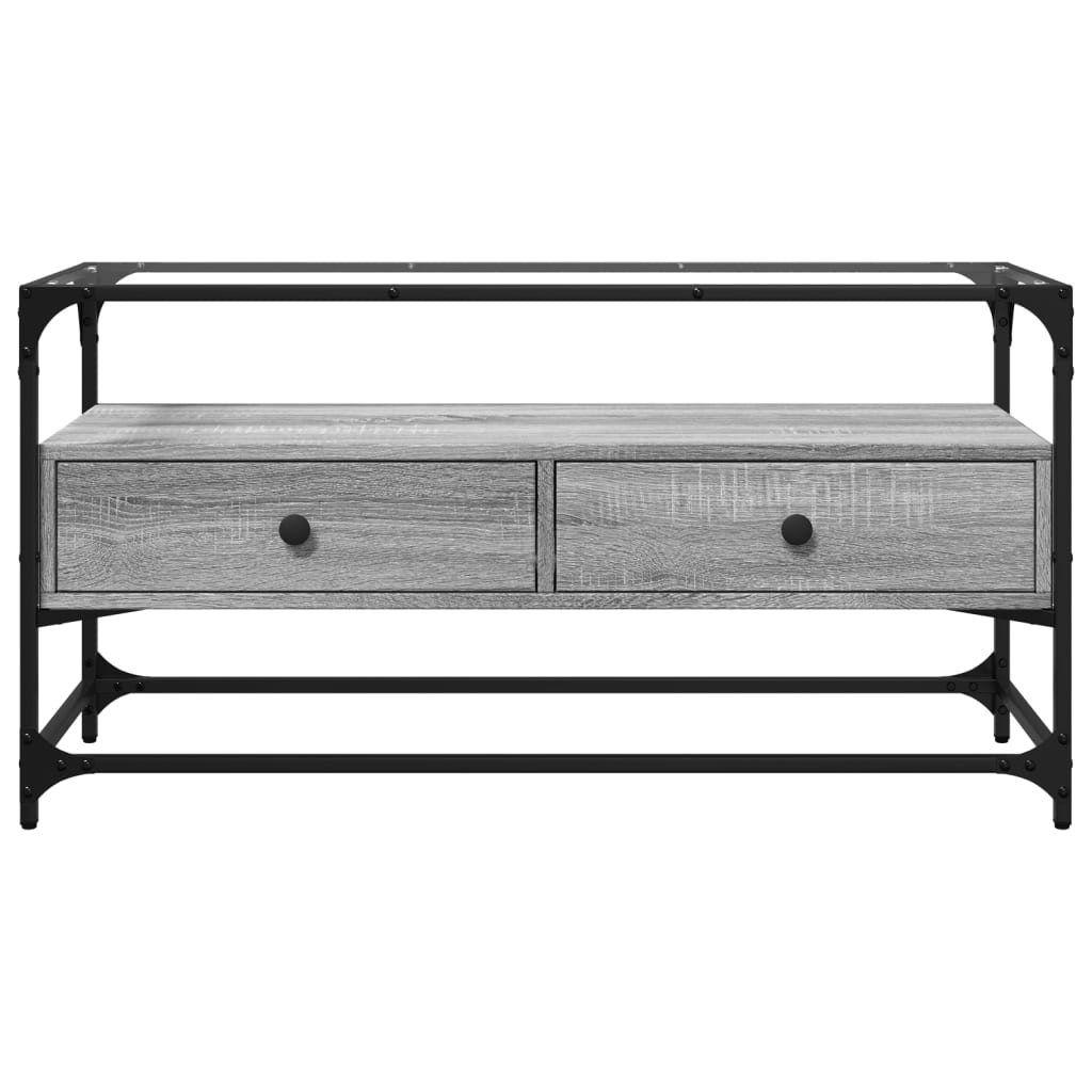 Tv-meubel met glazen blad 98x35x51 cm bewerkt hout grijs sonoma is nu te koop bij PeponiXL, paradijselijk wonen!