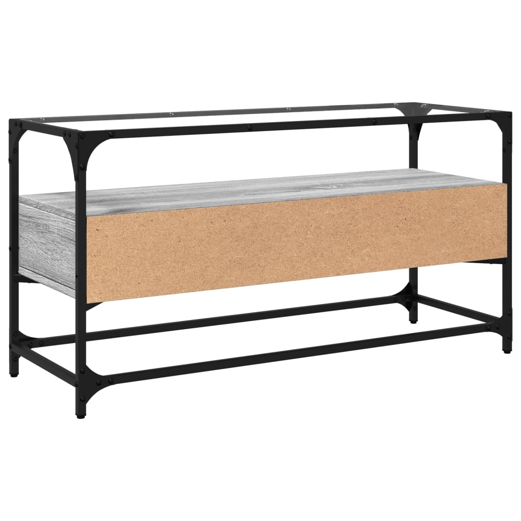 Tv-meubel met glazen blad 98x35x51 cm bewerkt hout grijs sonoma is nu te koop bij PeponiXL, paradijselijk wonen!