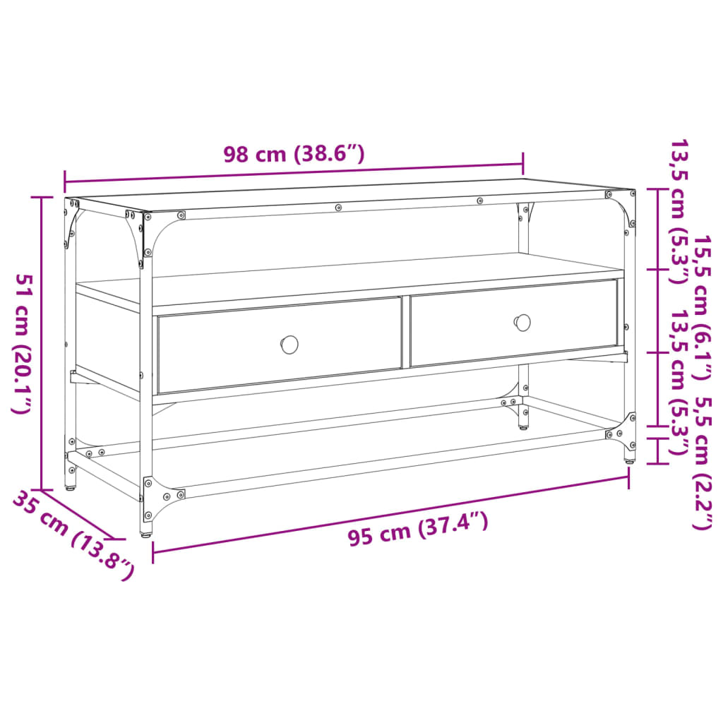 Tv-meubel met glazen blad 98x35x51 cm bewerkt hout grijs sonoma is nu te koop bij PeponiXL, paradijselijk wonen!