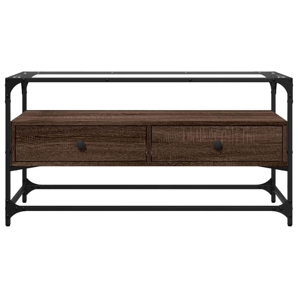 Tv-meubel met glazen blad 98x35x51 cm hout bruin eikenkleurig is nu te koop bij PeponiXL, paradijselijk wonen!