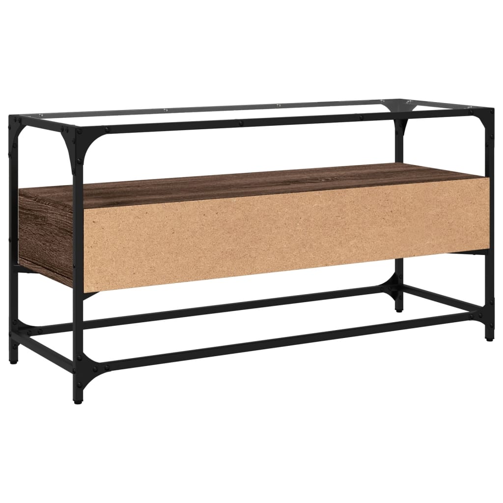 Tv-meubel met glazen blad 98x35x51 cm hout bruin eikenkleurig is nu te koop bij PeponiXL, paradijselijk wonen!