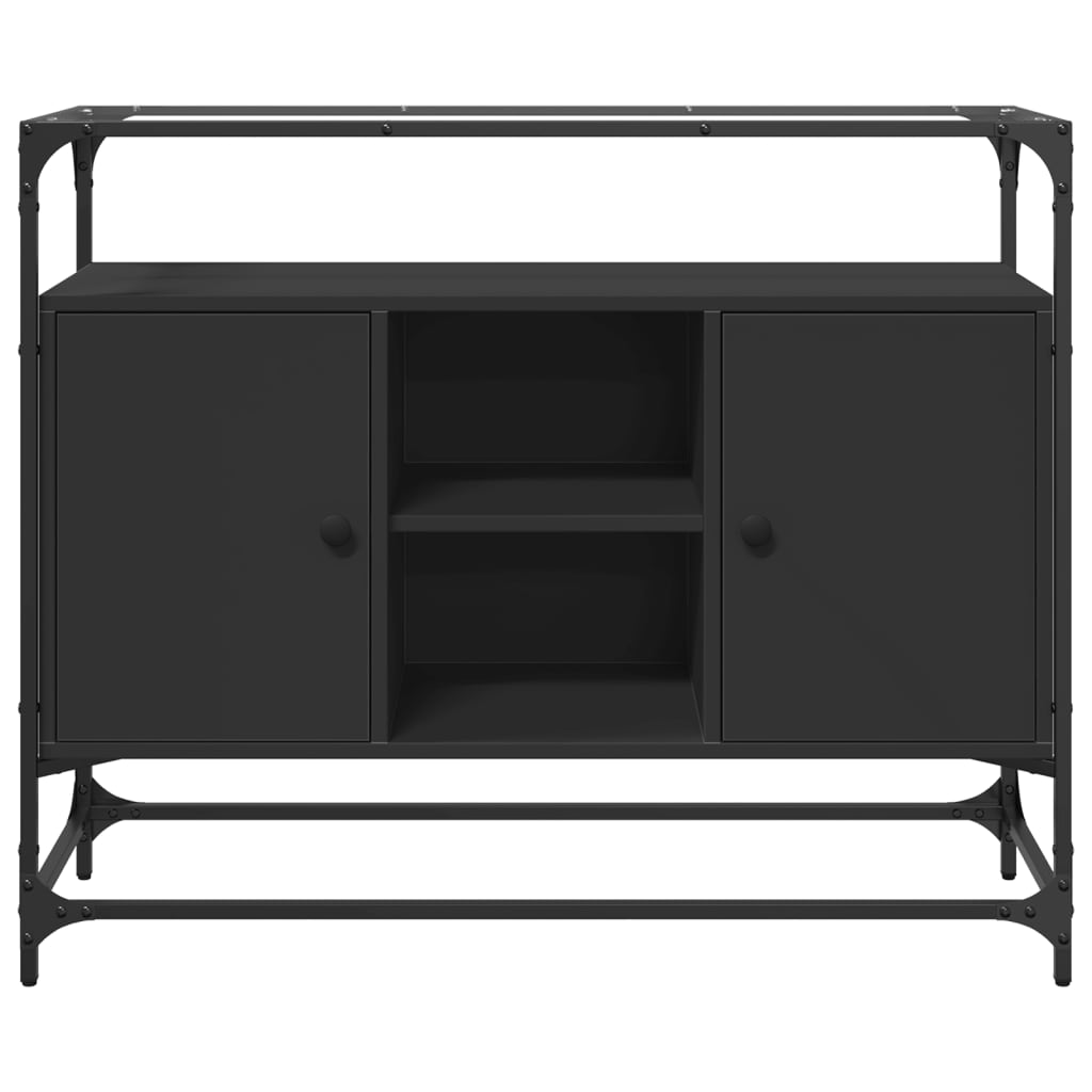 Dressoir met glazen blad 98x35x81 cm bewerkt hout zwart is nu te koop bij PeponiXL, paradijselijk wonen!