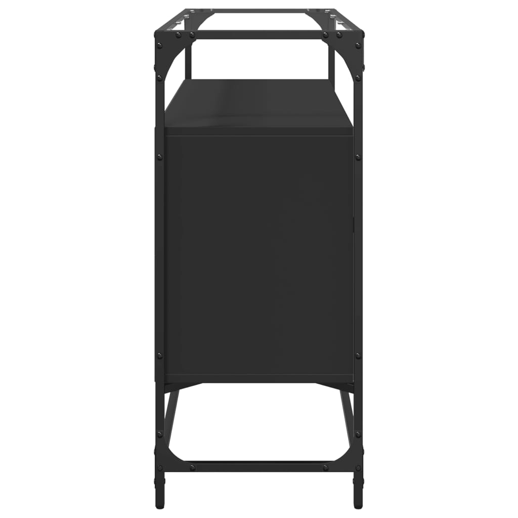 Dressoir met glazen blad 98x35x81 cm bewerkt hout zwart is nu te koop bij PeponiXL, paradijselijk wonen!