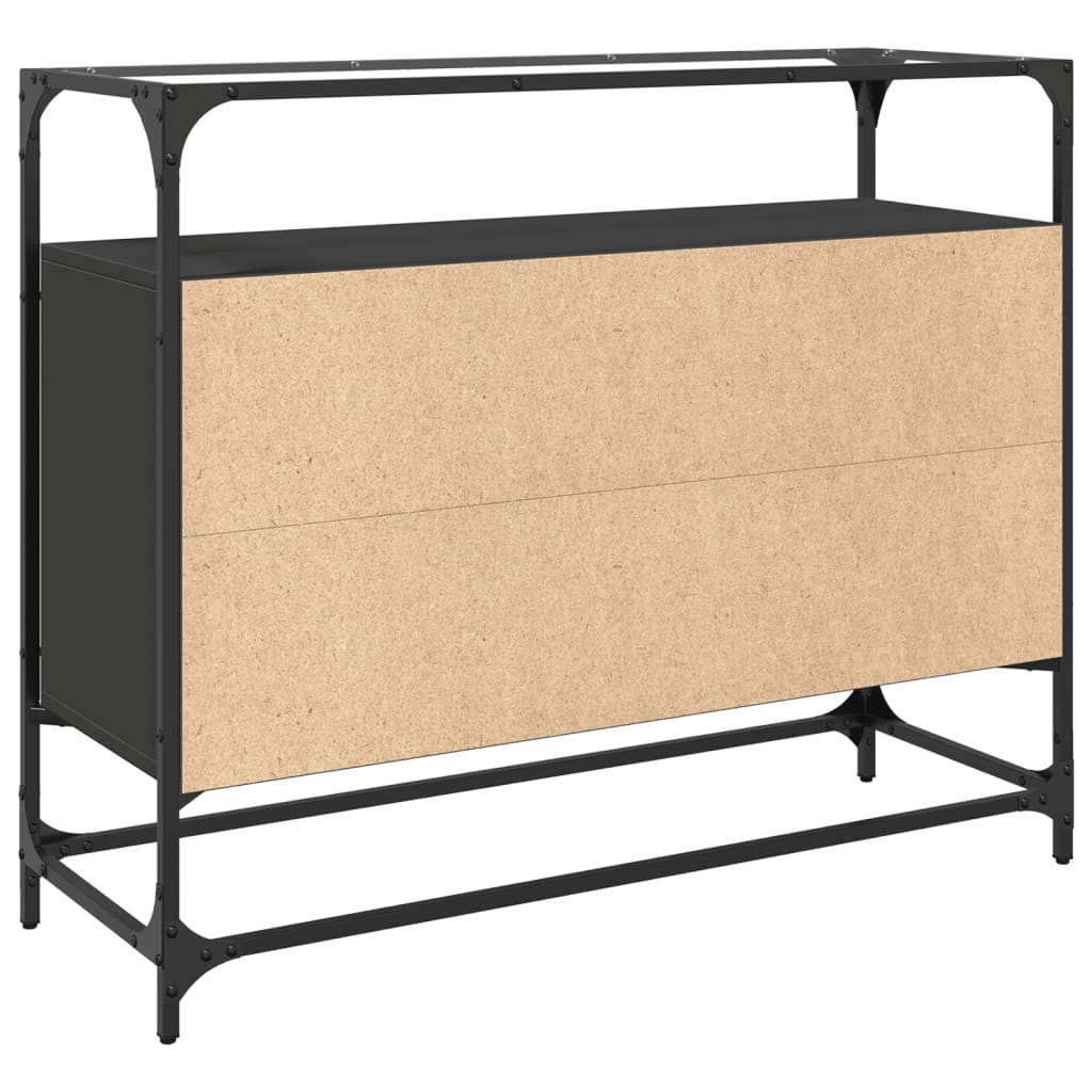 Dressoir met glazen blad 98x35x81 cm bewerkt hout zwart is nu te koop bij PeponiXL, paradijselijk wonen!