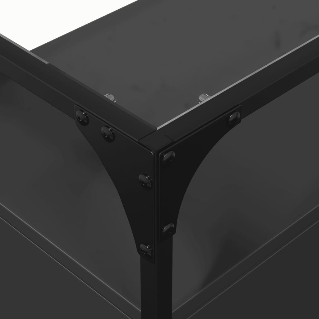 Dressoir met glazen blad 98x35x81 cm bewerkt hout zwart is nu te koop bij PeponiXL, paradijselijk wonen!
