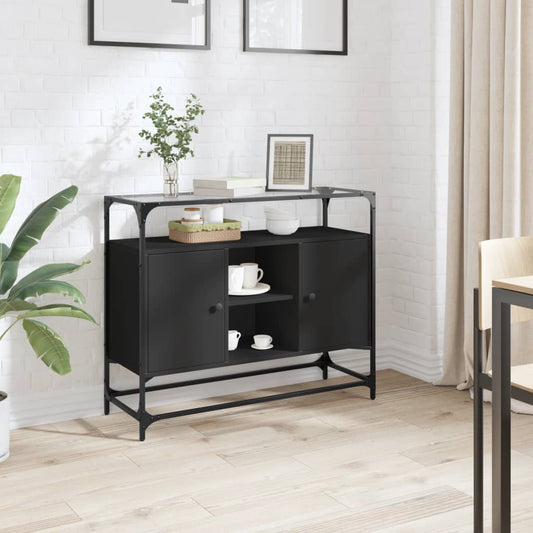 Dressoir met glazen blad 98x35x81 cm bewerkt hout zwart is nu te koop bij PeponiXL, paradijselijk wonen!
