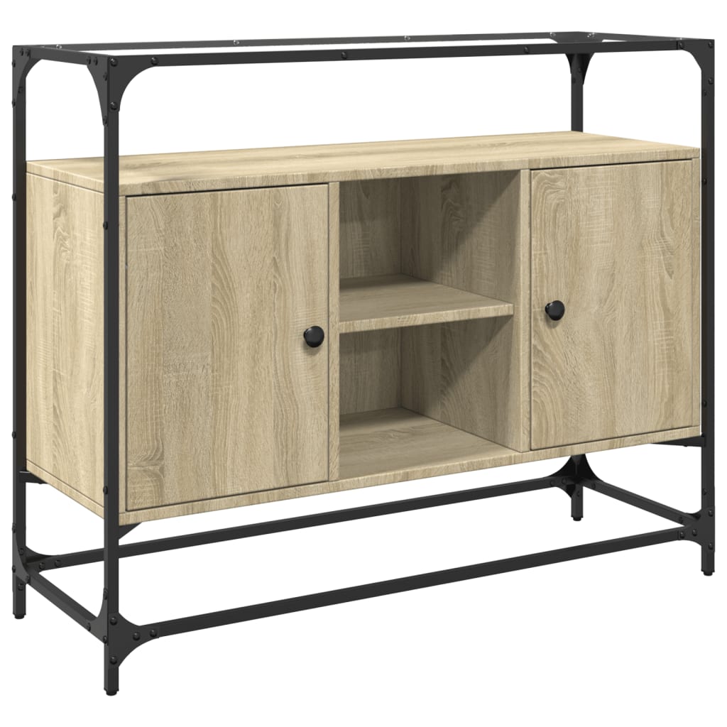 Dressoir met glazen blad 98x35x81 cm hout sonoma eikenkleurig is nu te koop bij PeponiXL, paradijselijk wonen!