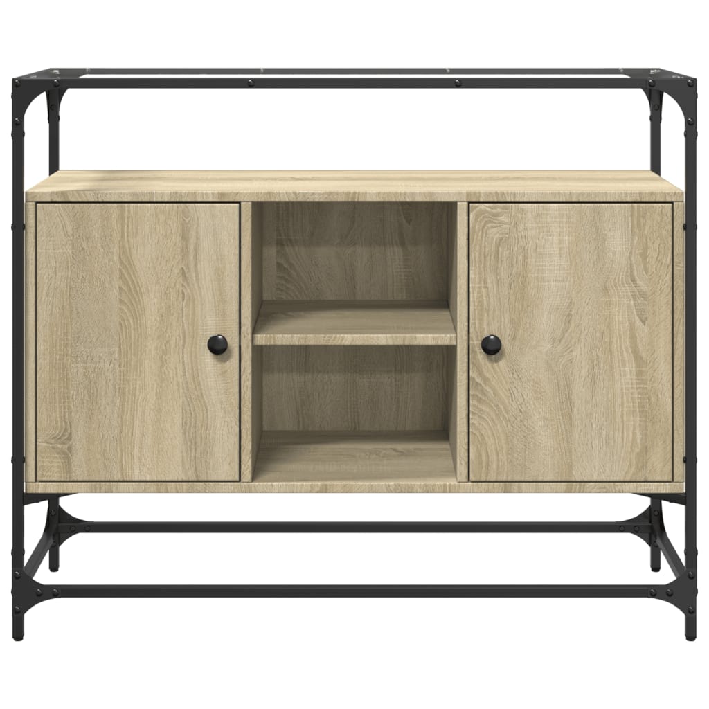 Dressoir met glazen blad 98x35x81 cm hout sonoma eikenkleurig is nu te koop bij PeponiXL, paradijselijk wonen!