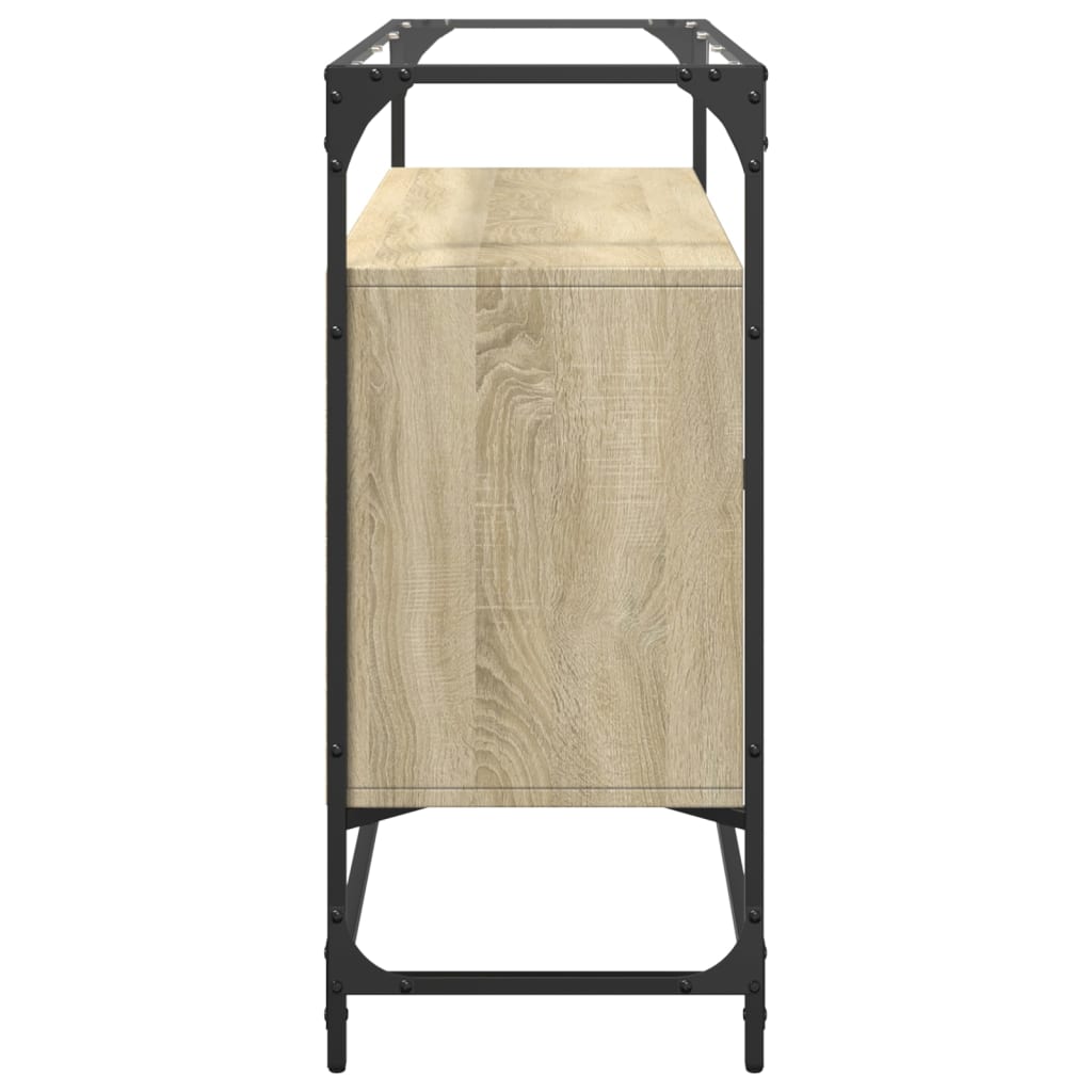 Dressoir met glazen blad 98x35x81 cm hout sonoma eikenkleurig is nu te koop bij PeponiXL, paradijselijk wonen!