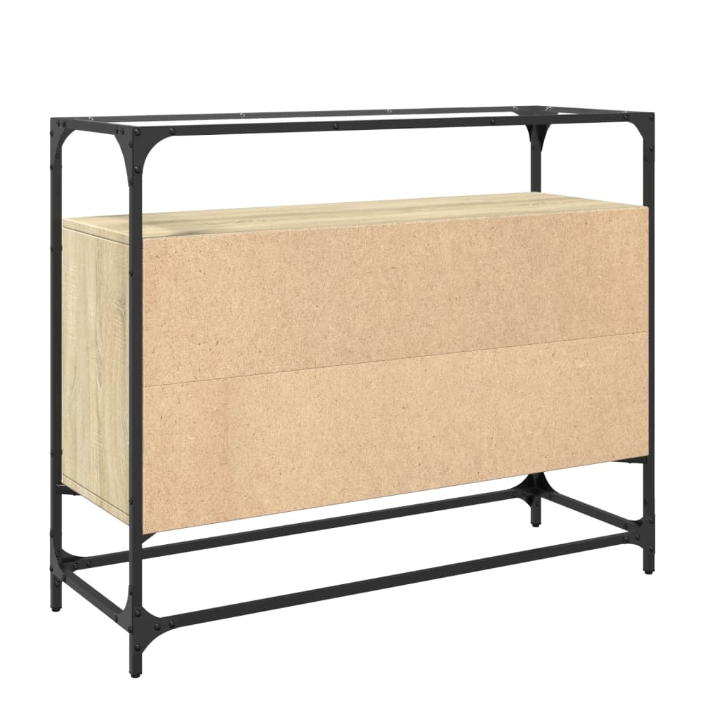 Dressoir met glazen blad 98x35x81 cm hout sonoma eikenkleurig is nu te koop bij PeponiXL, paradijselijk wonen!