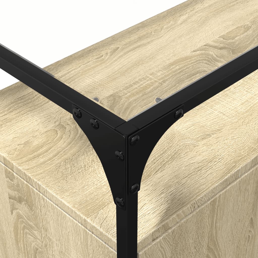 Dressoir met glazen blad 98x35x81 cm hout sonoma eikenkleurig is nu te koop bij PeponiXL, paradijselijk wonen!