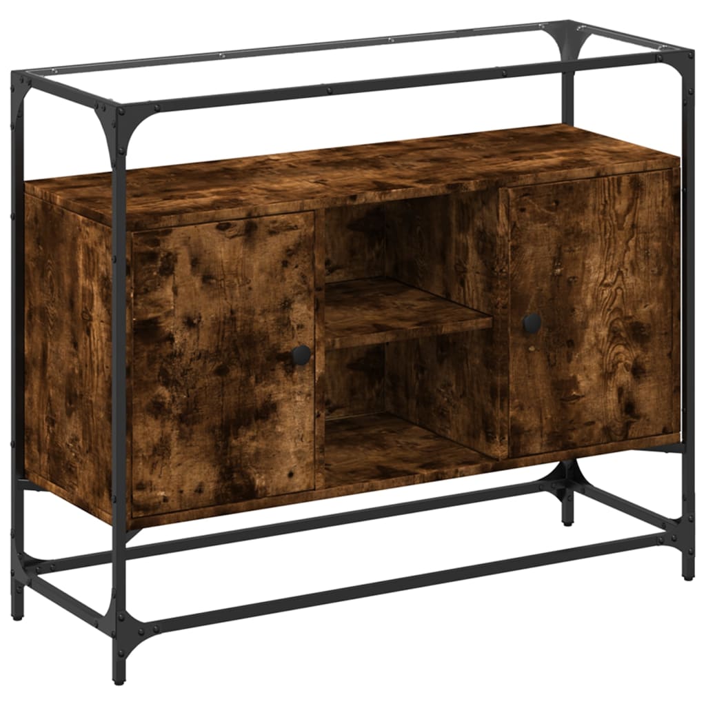 Dressoir met glazen blad 98x35x81 cm hout gerookt eikenkleurig is nu te koop bij PeponiXL, paradijselijk wonen!