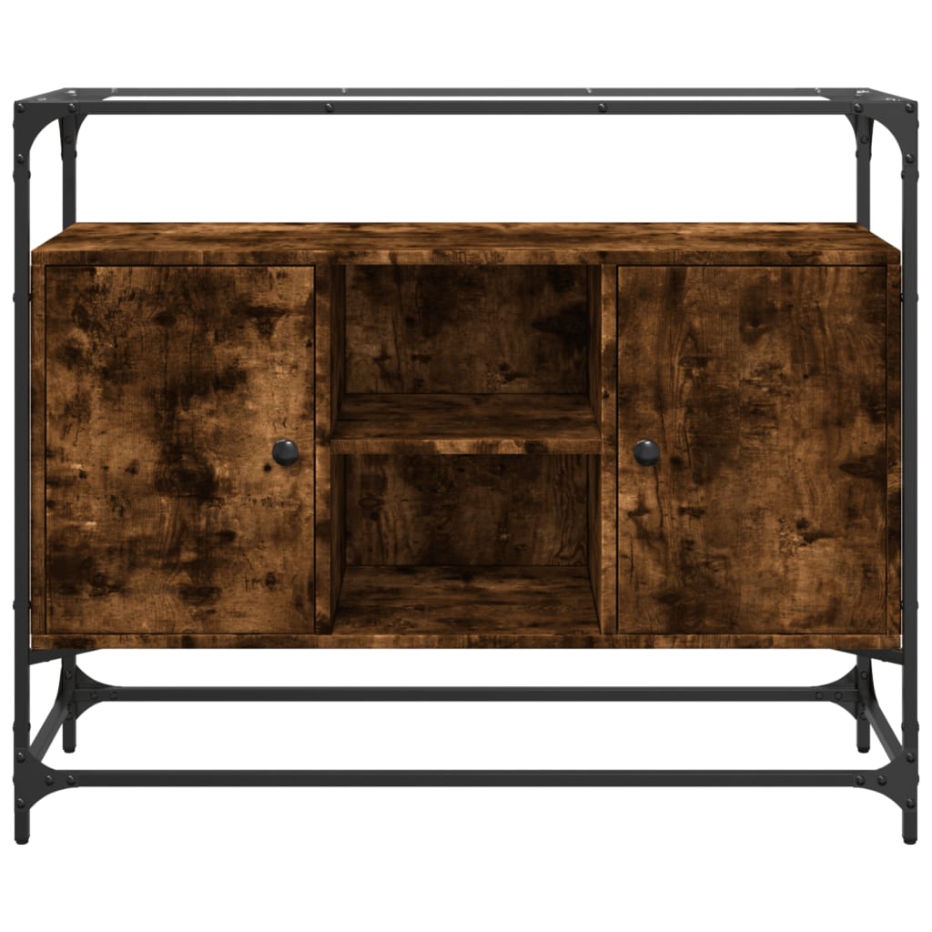 Dressoir met glazen blad 98x35x81 cm hout gerookt eikenkleurig is nu te koop bij PeponiXL, paradijselijk wonen!