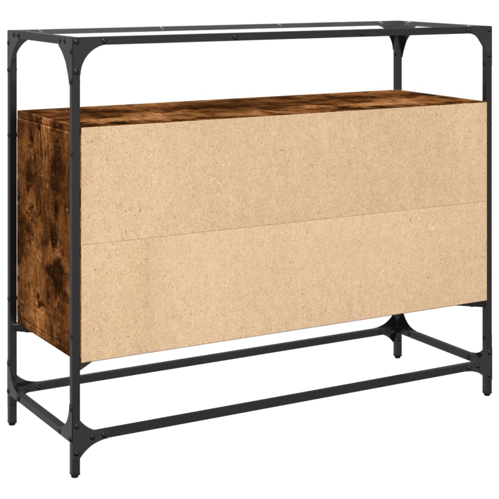 Dressoir met glazen blad 98x35x81 cm hout gerookt eikenkleurig is nu te koop bij PeponiXL, paradijselijk wonen!