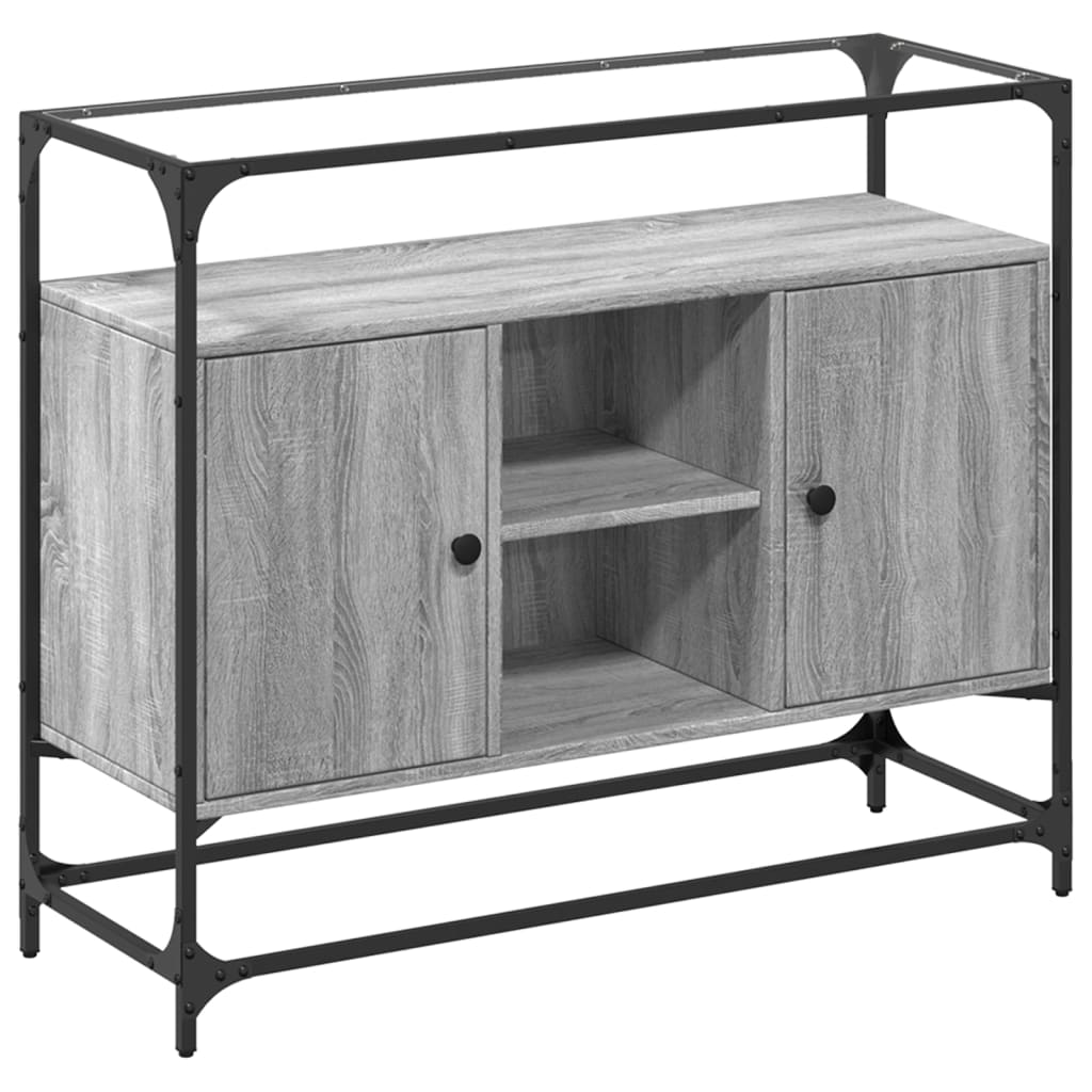 Dressoir met glazen blad 98x35x81 cm bewerkt hout grijs sonoma is nu te koop bij PeponiXL, paradijselijk wonen!