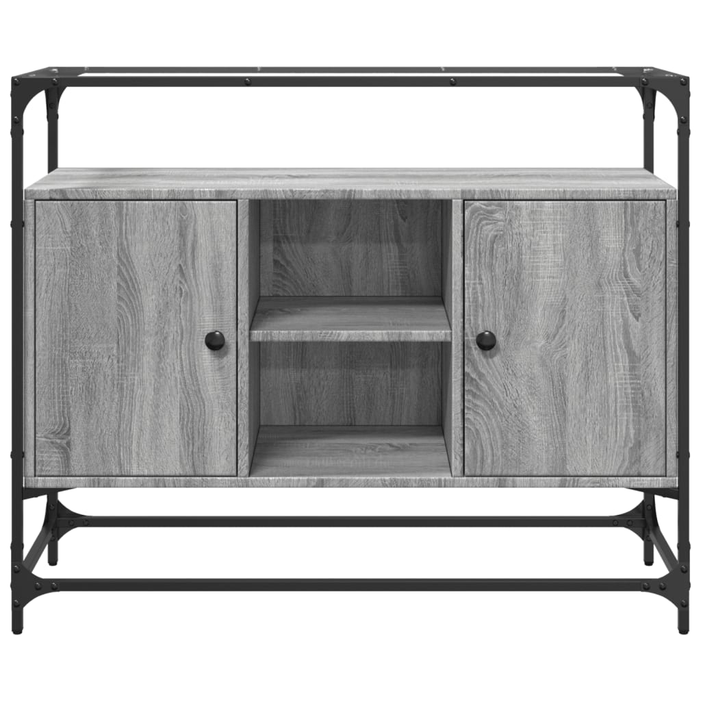 Dressoir met glazen blad 98x35x81 cm bewerkt hout grijs sonoma is nu te koop bij PeponiXL, paradijselijk wonen!