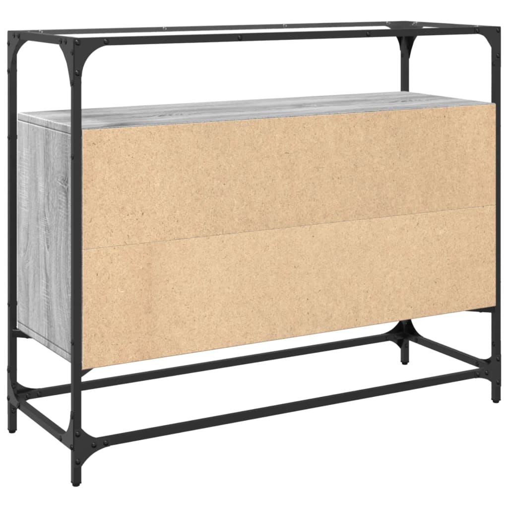 Dressoir met glazen blad 98x35x81 cm bewerkt hout grijs sonoma is nu te koop bij PeponiXL, paradijselijk wonen!