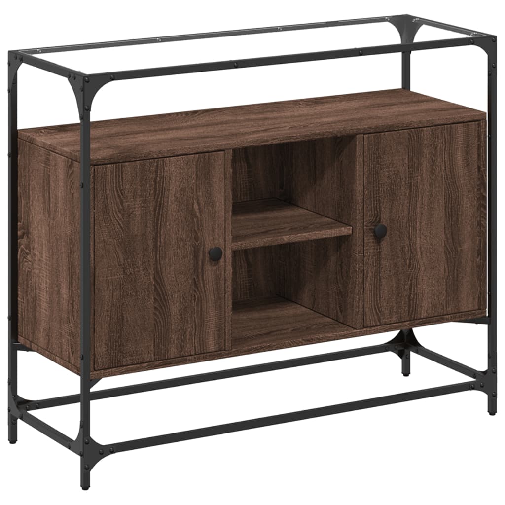 Dressoir met glazen blad 98x35x81 cm hout bruin eikenkleurig is nu te koop bij PeponiXL, paradijselijk wonen!