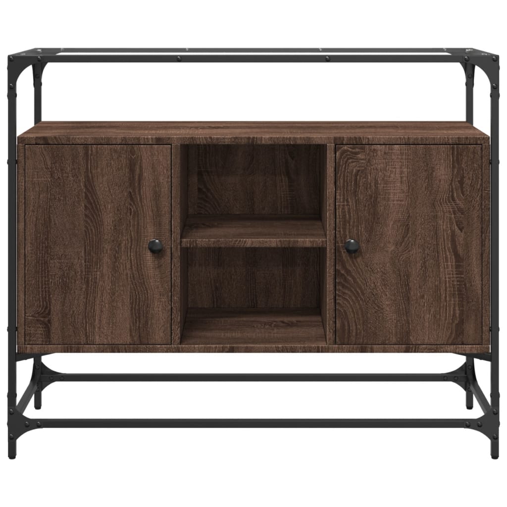 Dressoir met glazen blad 98x35x81 cm hout bruin eikenkleurig is nu te koop bij PeponiXL, paradijselijk wonen!