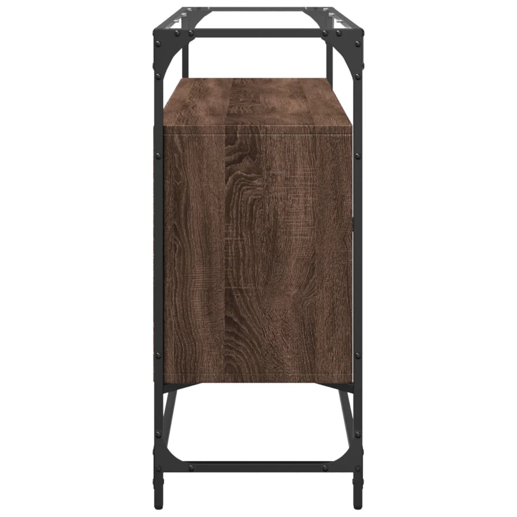 Dressoir met glazen blad 98x35x81 cm hout bruin eikenkleurig is nu te koop bij PeponiXL, paradijselijk wonen!