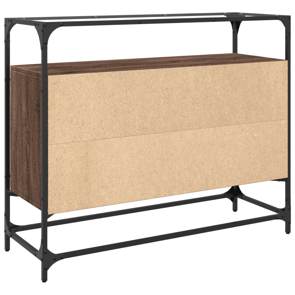 Dressoir met glazen blad 98x35x81 cm hout bruin eikenkleurig is nu te koop bij PeponiXL, paradijselijk wonen!