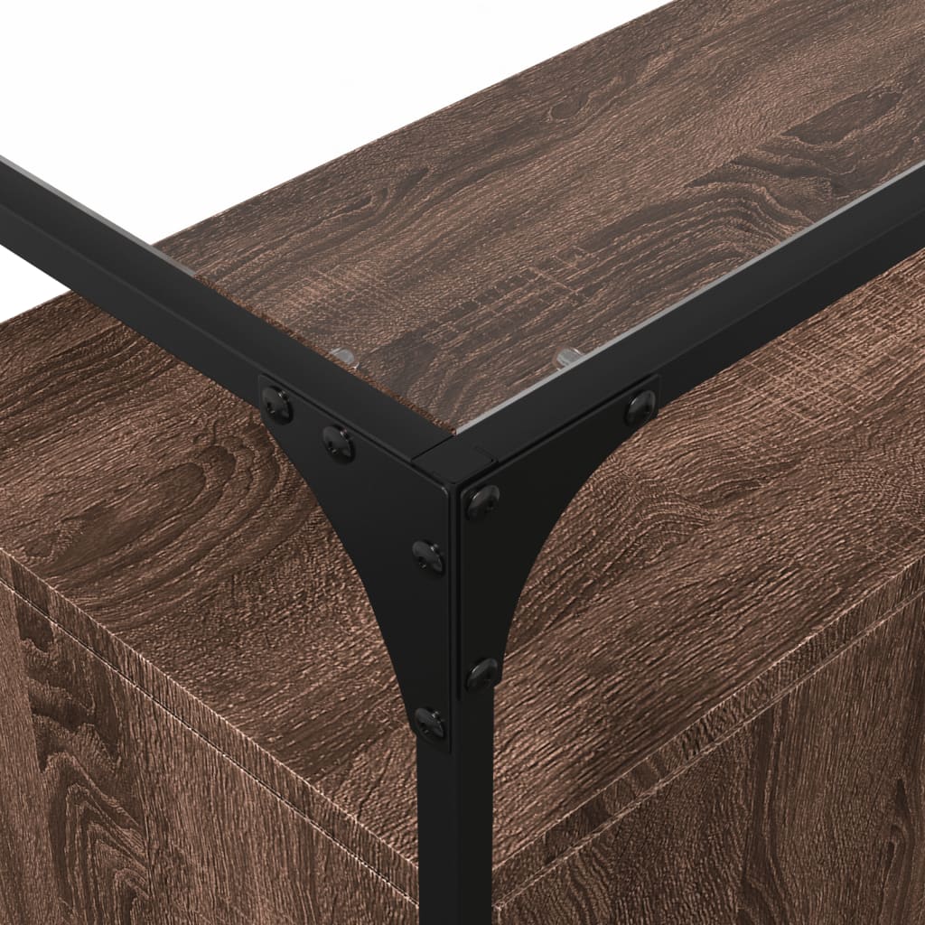 Dressoir met glazen blad 98x35x81 cm hout bruin eikenkleurig is nu te koop bij PeponiXL, paradijselijk wonen!
