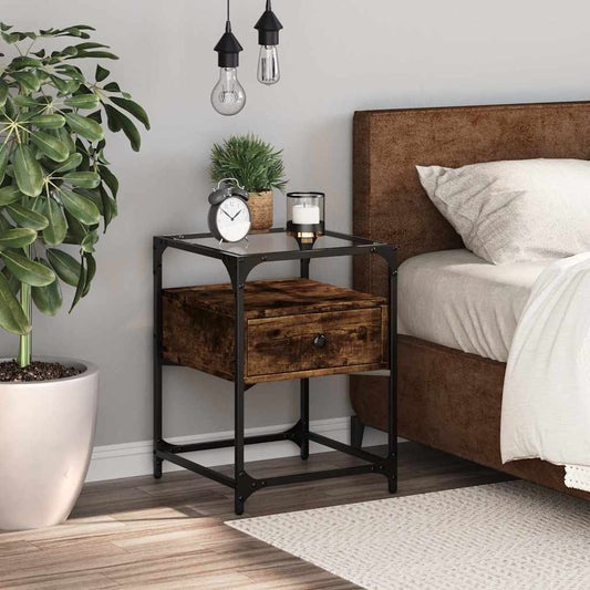 Nachtkastje 40x40x55 cm bewerkt hout gerookt eikenkleurig is nu te koop bij PeponiXL, paradijselijk wonen!