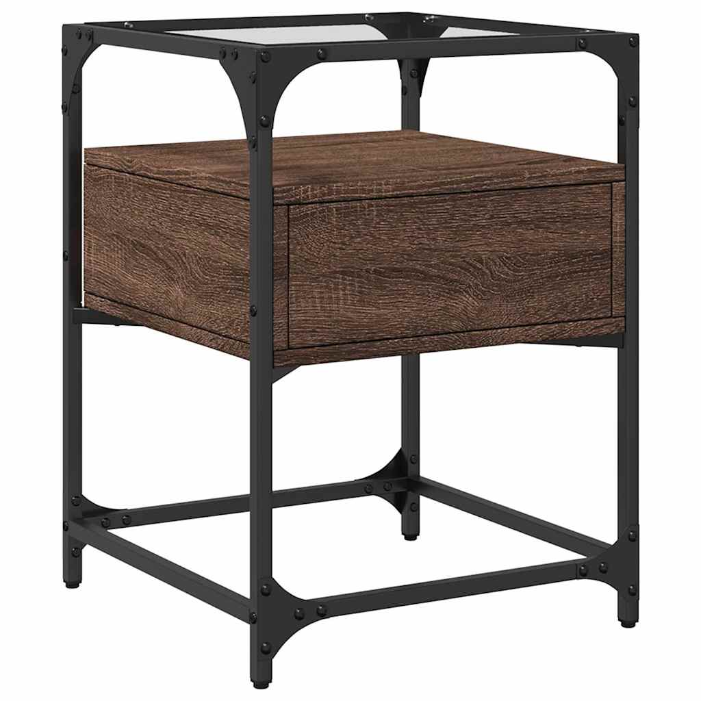 Nachtkastje 40x40x55 cm bewerkt hout bruin eikenkleur is nu te koop bij PeponiXL, paradijselijk wonen!