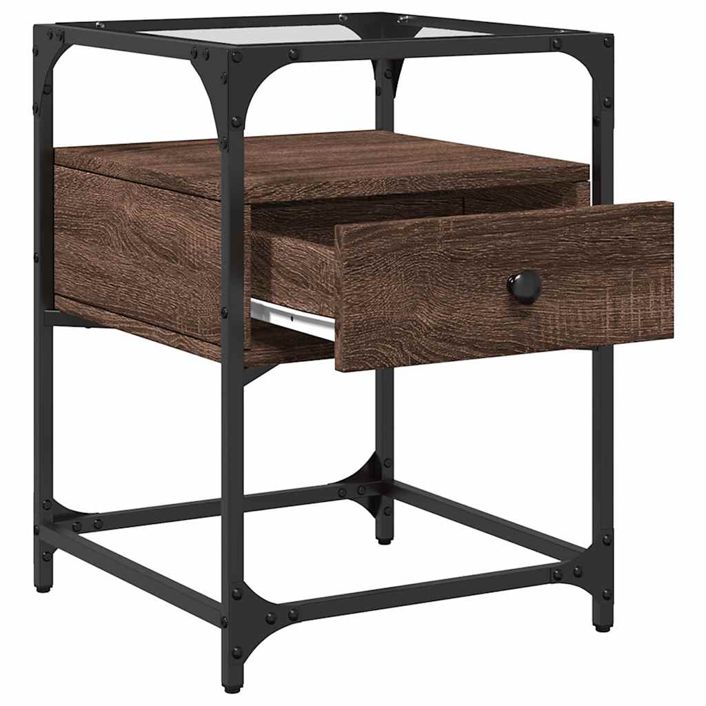 Nachtkastje 40x40x55 cm bewerkt hout bruin eikenkleur is nu te koop bij PeponiXL, paradijselijk wonen!