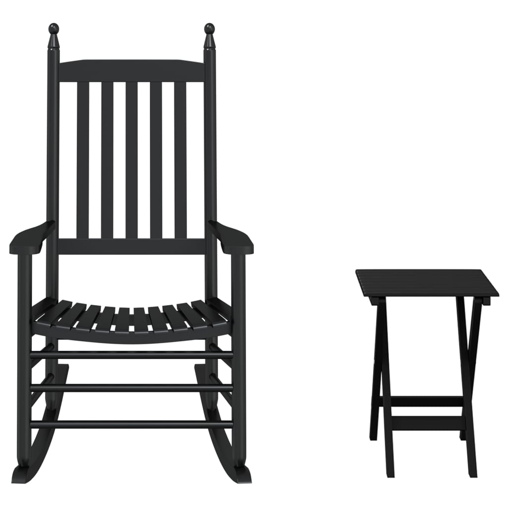 Schommelstoel met inklapbare tafel massief populierenhout zwart is nu te koop bij PeponiXL, paradijselijk wonen!