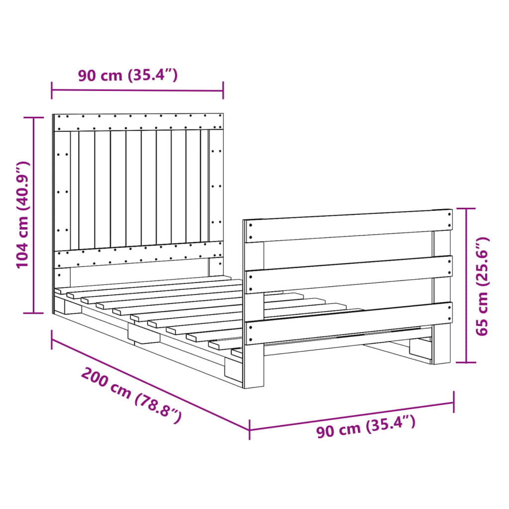 Bedframe met hoofdbord massief grenenhout 90x200 cm is nu te koop bij PeponiXL, paradijselijk wonen!
