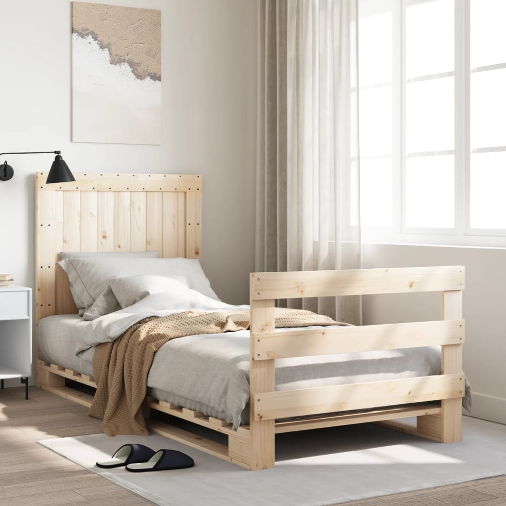 Bedframe met hoofdbord massief grenenhout 90x200 cm is nu te koop bij PeponiXL, paradijselijk wonen!
