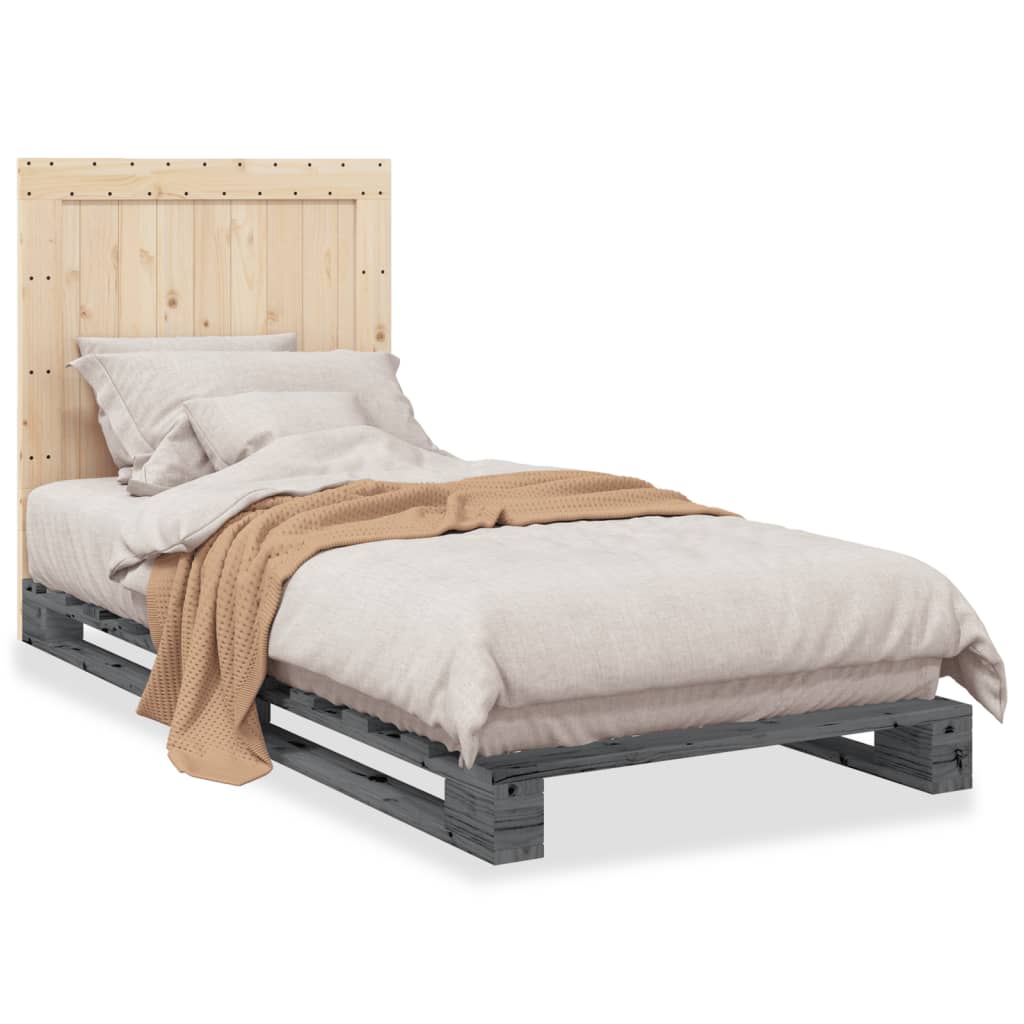 Bedframe met hoofdbord massief grenenhout grijs 90x200 cm is nu te koop bij PeponiXL, paradijselijk wonen!