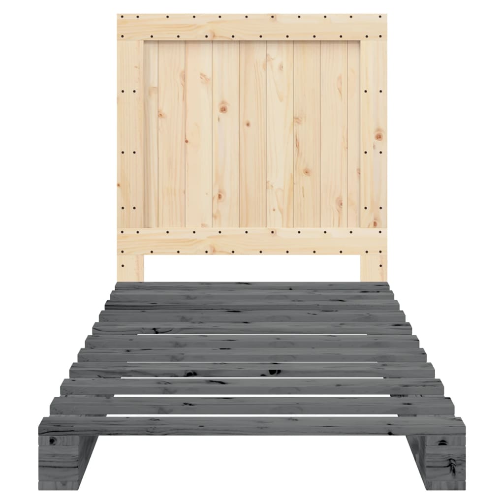Bedframe met hoofdbord massief grenenhout grijs 90x200 cm is nu te koop bij PeponiXL, paradijselijk wonen!
