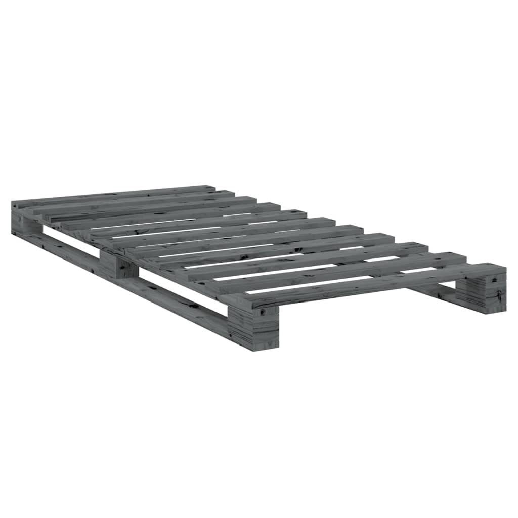 Bedframe met hoofdbord massief grenenhout grijs 90x200 cm is nu te koop bij PeponiXL, paradijselijk wonen!