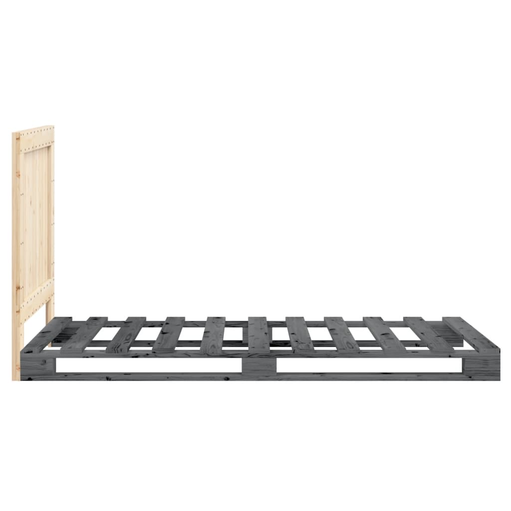 Bedframe met hoofdbord massief grenenhout grijs 90x200 cm is nu te koop bij PeponiXL, paradijselijk wonen!