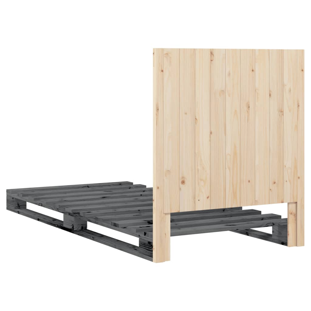 Bedframe met hoofdbord massief grenenhout grijs 90x200 cm is nu te koop bij PeponiXL, paradijselijk wonen!