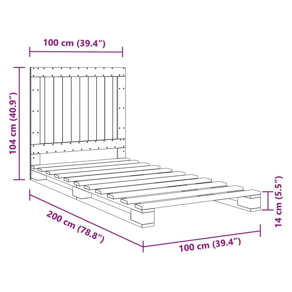 Bedframe met hoofdbord massief grenenhout grijs 100x200 cm is nu te koop bij PeponiXL, paradijselijk wonen!