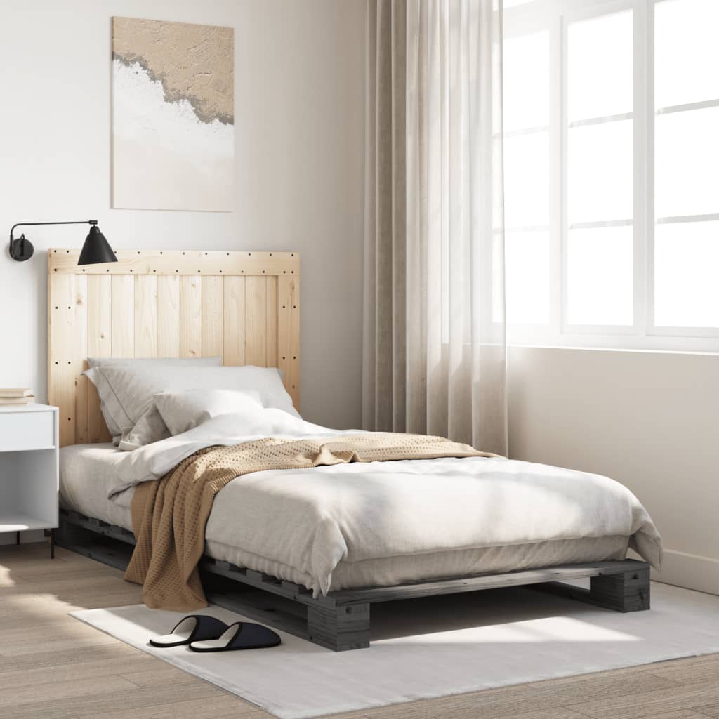 Bedframe met hoofdbord massief grenenhout grijs 100x200 cm is nu te koop bij PeponiXL, paradijselijk wonen!