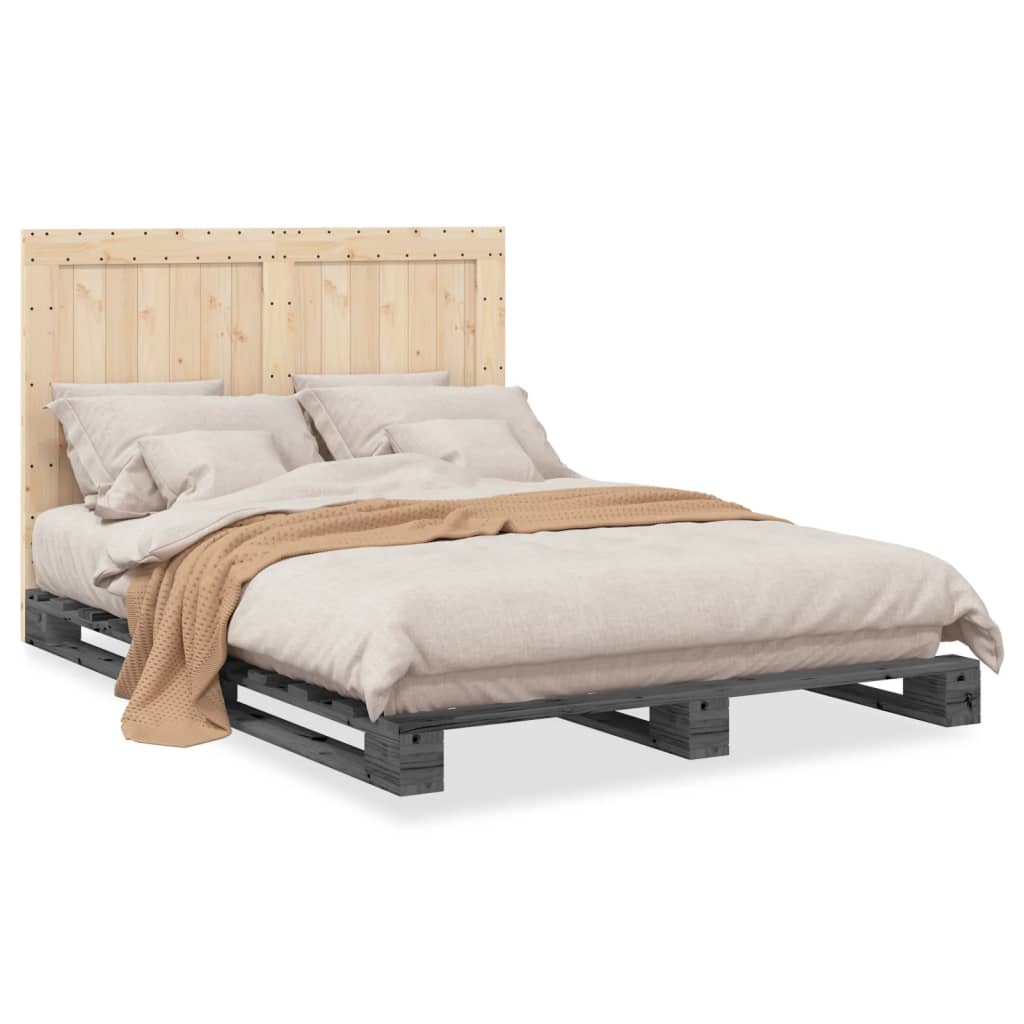 Bedframe met hoofdbord massief grenenhout grijs 140x200 cm is nu te koop bij PeponiXL, paradijselijk wonen!