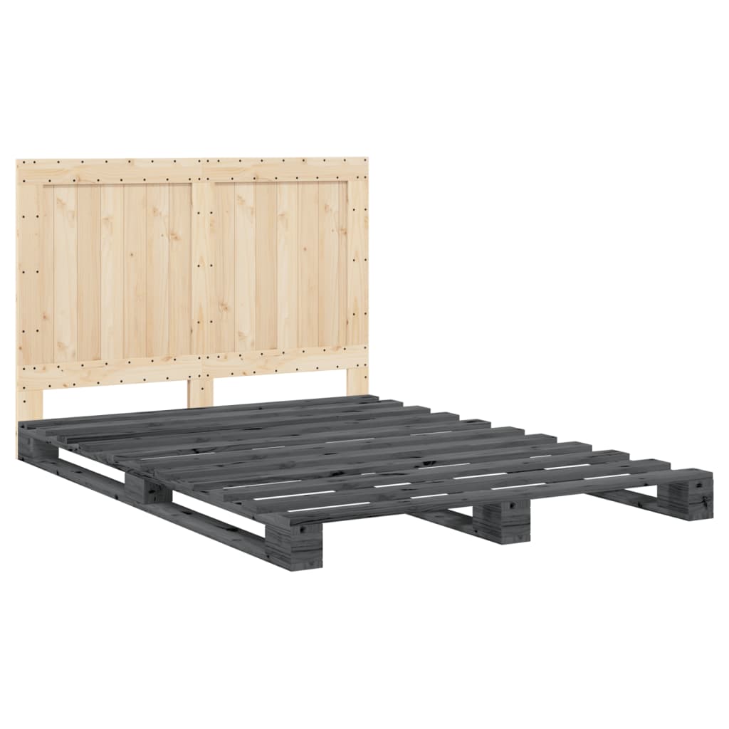 Bedframe met hoofdbord massief grenenhout grijs 140x200 cm is nu te koop bij PeponiXL, paradijselijk wonen!