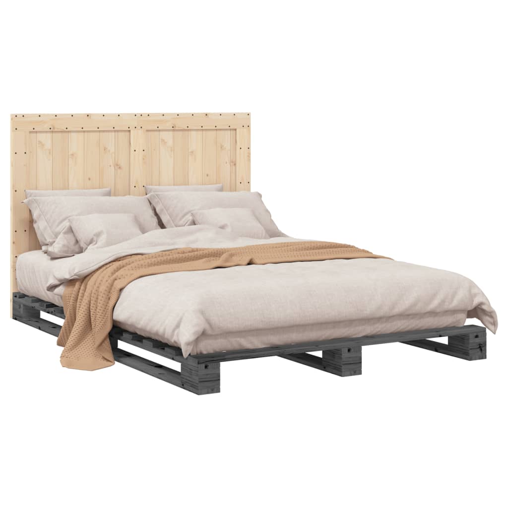 Bedframe met hoofdbord massief grenenhout grijs 140x200 cm is nu te koop bij PeponiXL, paradijselijk wonen!