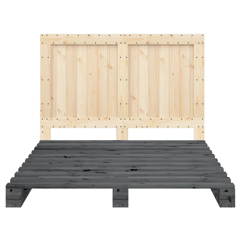 Bedframe met hoofdbord massief grenenhout grijs 140x200 cm is nu te koop bij PeponiXL, paradijselijk wonen!