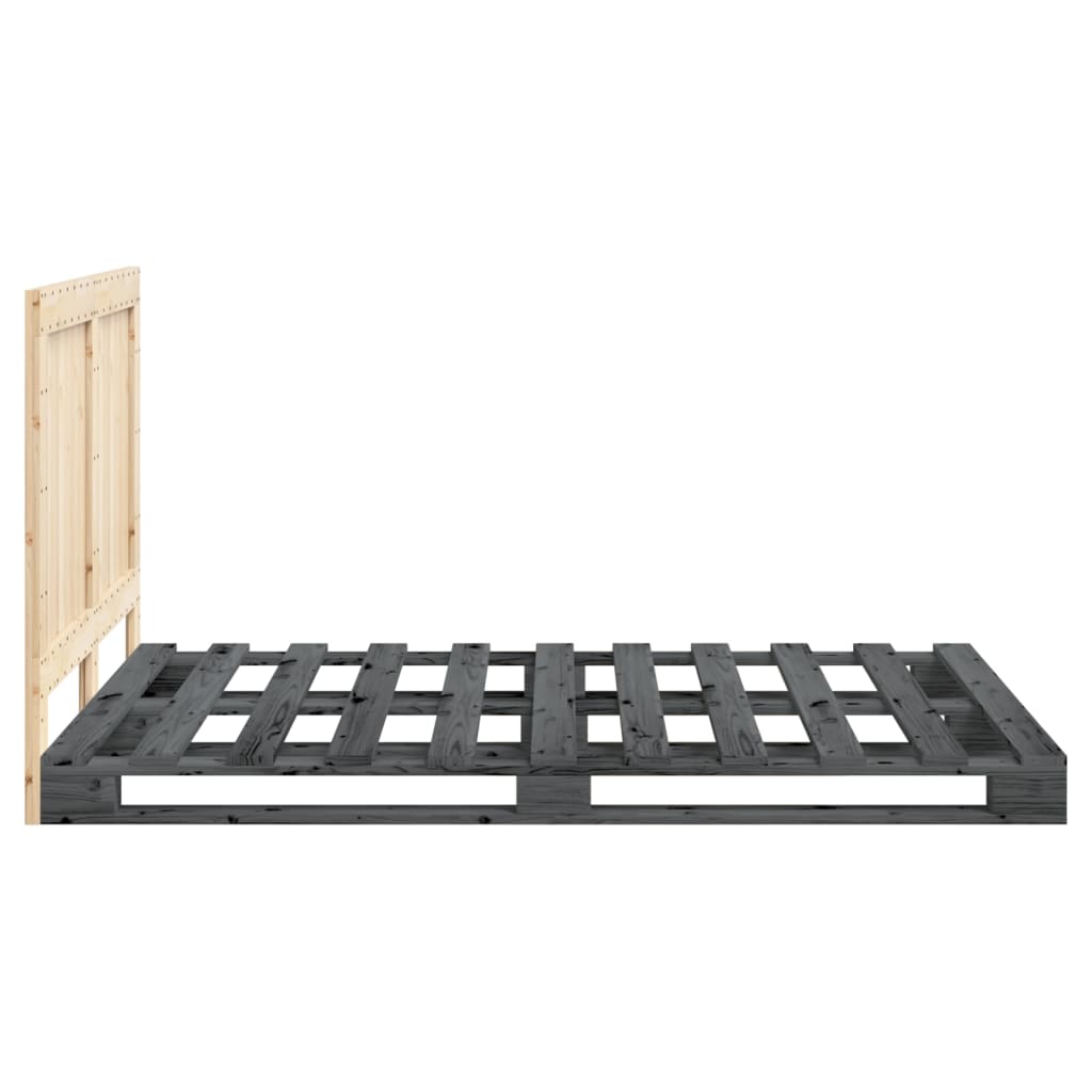 Bedframe met hoofdbord massief grenenhout grijs 140x200 cm is nu te koop bij PeponiXL, paradijselijk wonen!