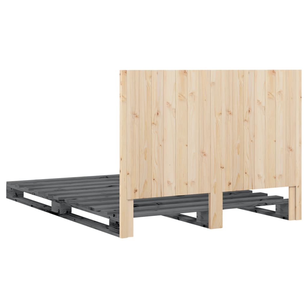 Bedframe met hoofdbord massief grenenhout grijs 140x200 cm is nu te koop bij PeponiXL, paradijselijk wonen!