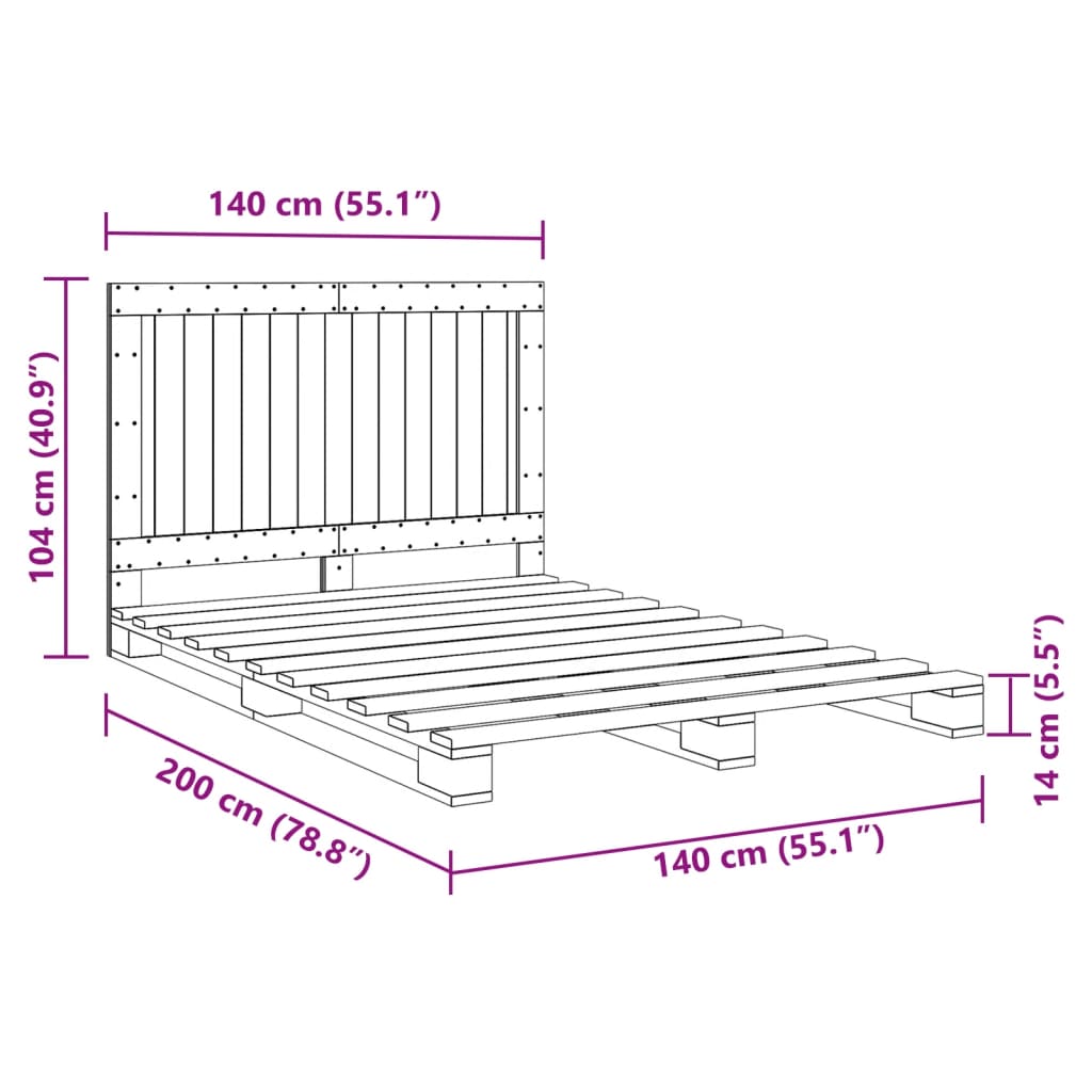 Bedframe met hoofdbord massief grenenhout grijs 140x200 cm is nu te koop bij PeponiXL, paradijselijk wonen!