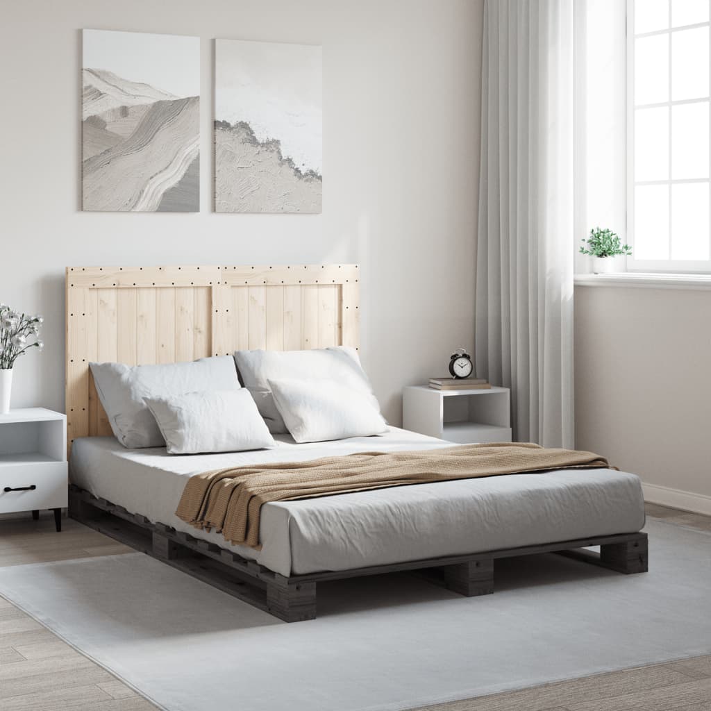 Bedframe met hoofdbord massief grenenhout grijs 140x200 cm is nu te koop bij PeponiXL, paradijselijk wonen!