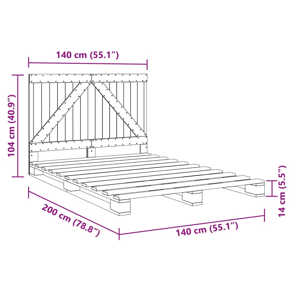 Bedframe met hoofdbord massief grenenhout wit 140x200 cm is nu te koop bij PeponiXL, paradijselijk wonen!