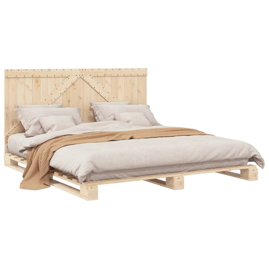 Bedframe met hoofdbord massief grenenhout 200x200 cm is nu te koop bij PeponiXL, paradijselijk wonen!